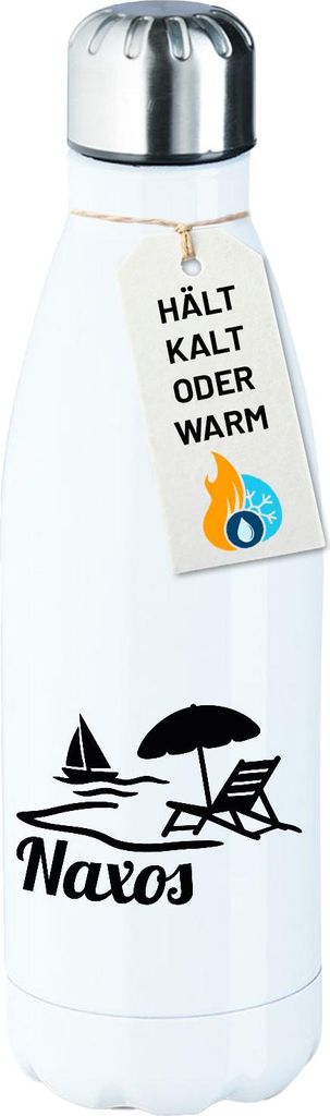 Huuraa Trinkflasche Naxos Inselmotiv Griechenland 500ml White Edelstahl Wasserflasche Trinkflasche Geschenkidee