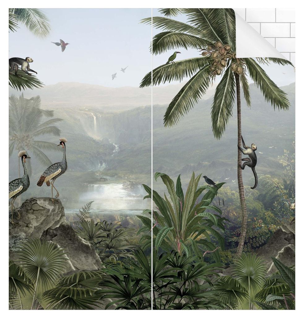 Duschrückwand Wald selbstklebend - 0.35 mm Wandpaneel wasserfest Dschungel grün Tropisch Badrückwand fugenlos Smart matt 100x190 cm