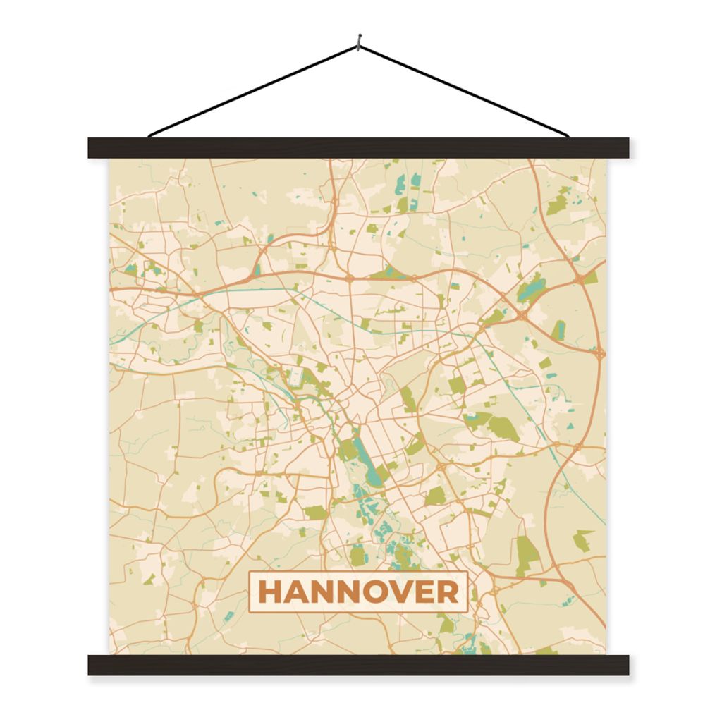 MuchoWow Textilposter Karte - Hannover - Vintage - Karte - Stadtplan 120x120 cm mit schwarzem Rahmen - Aufhängungsset