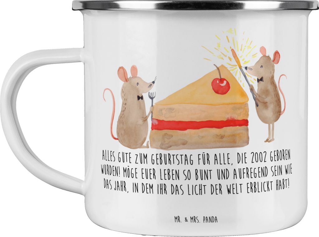 Mr. & Mrs. Panda Teetasse 2002 Geburtstag - Weiß - Geschenk, feiern, becher emaille, Teebecher, Jahr, Blechtasse, Happy Birthday, Glückwunsch, Ta...