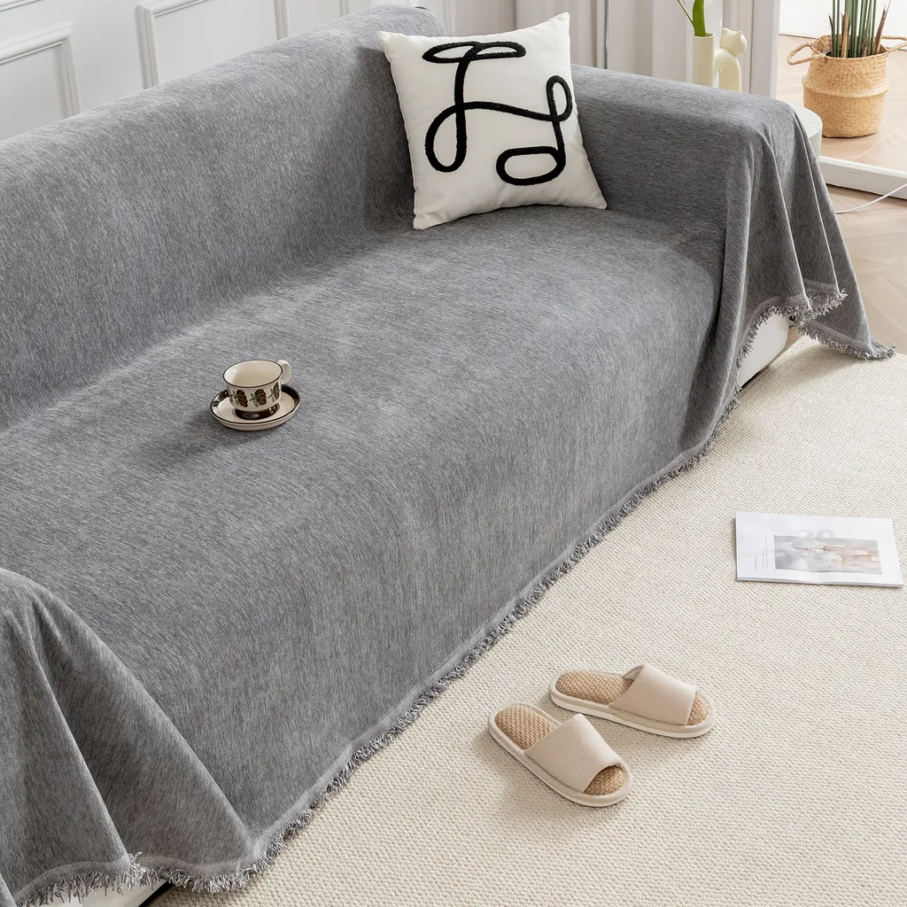Copridivano Foulard in Ciniglia Grigia 180x180 | Plaid Arredo Nappe