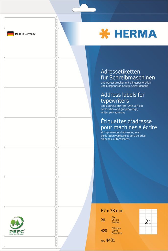 HERMA Adress Etiketten 67 x 38 mm Ecken abgerundet weiß 420 Etiketten