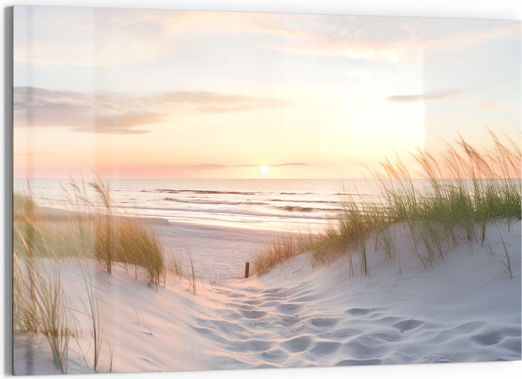 DEQORI Glasbild Echtglas 90x60 cm 'Abendruhe am Strand' Wandbild Bild modern Deko