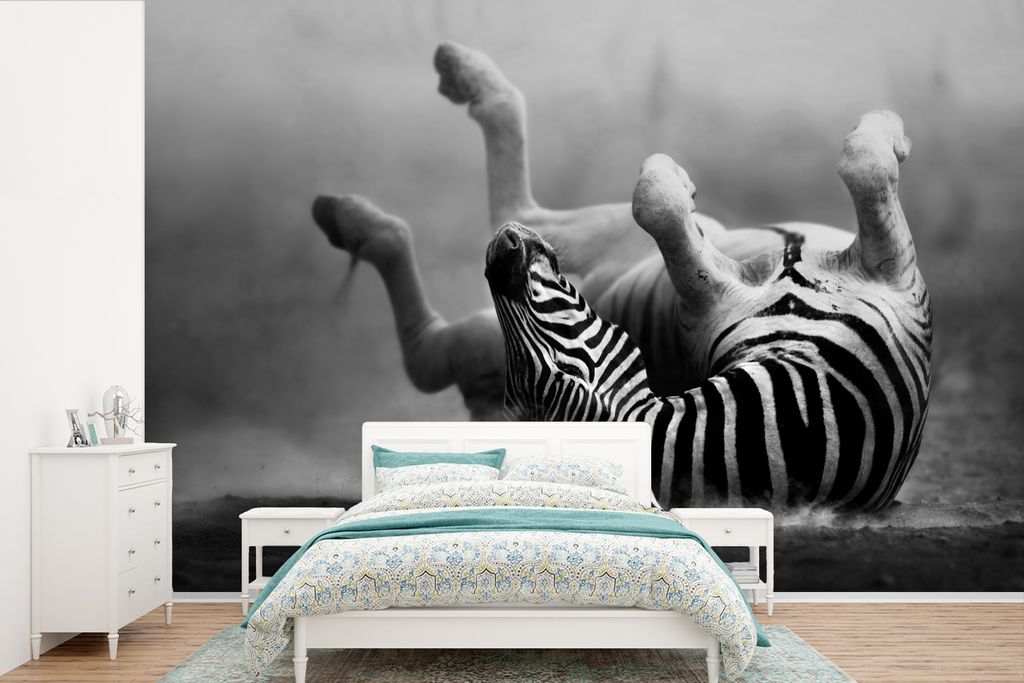 MuchoWow Fototapete für Wohnzimmer oder Schlafzimmer Wandtapete Vinyl Motivtapete Zebra - Tiere - Schwarz - Weiß - 330x220 cm - Fototapeten