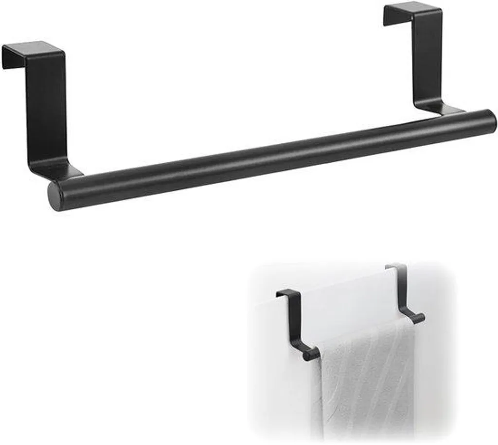 Petit porte-serviette de porte noir autocollant inox pour petit espace