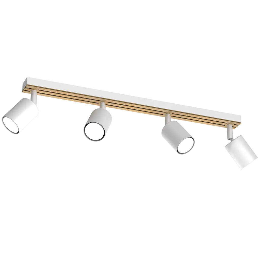 Luminaire de cuisine 4 spots blancs Terra réglables avec insert bois