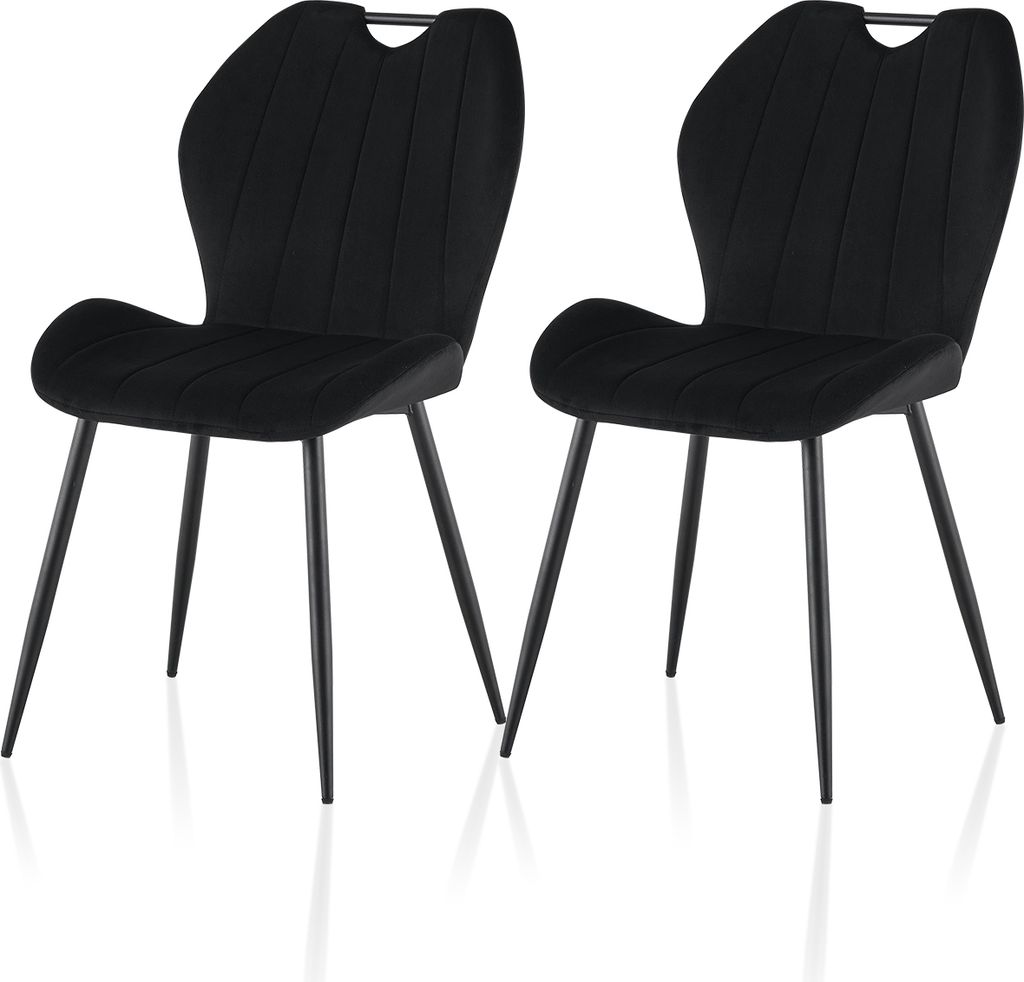 CLIPOP Esszimmerstuhl,2er Set Samt gepolsterter Stühle, Gepolsterter Küchenstühle mit Metallbeinen,Schwarz