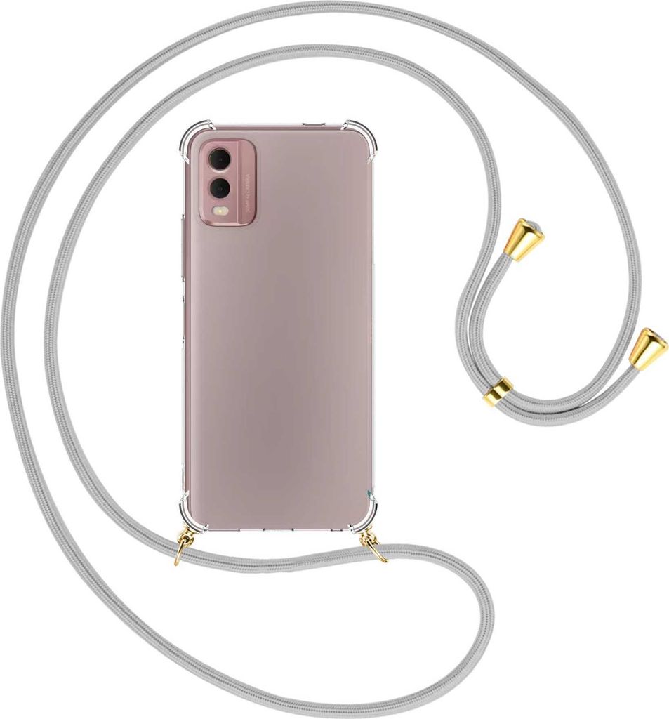 Handykette Backcover-Schutzhülle mit Band (Metall goldfarben) für Nokia C32 4G (6.5'') - silbergrau