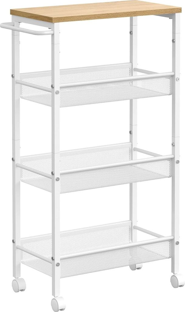 VASAGLE Trolley 4 Ebenen, Küchenwagen schmal, Nischenregal auf Rädern, Stahl, Griff für kleine Räume, 22 x 45,5 x 77 cm, Küche, Bad, Wohnzimmer