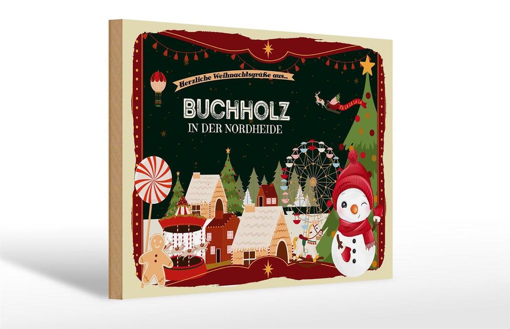 Holzschild Weihnachten Grüße BUCHHOLZ Geschenk 30x20cm