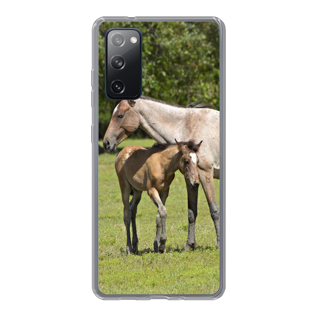MuchoWow Handyhülle Schutzhülle Hülle für Samsung Galaxy S20 FE Pferde - Gras - Schatten Silikon Softcase Handy Hülle - Abdeckung