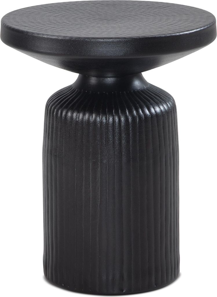 WOHNLING Beistelltisch 40x40x50 cm Metall Schwarz Anstelltisch Rund Hammerschlag Wohnzimmertisch Wellen-Muster Sofatisch Aluminium Lamellen-Optik