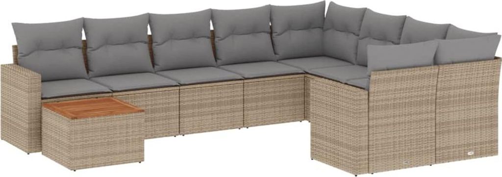 vidaXL 10-tlg. Garten-Sofagarnitur mit Kissen Beige Poly Rattan