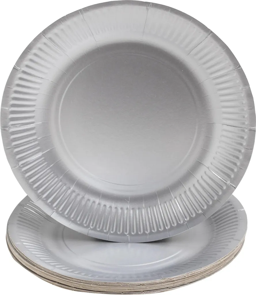 Vaisselle jetable argentée : lot de 350 assiettes en carton de 23 cm