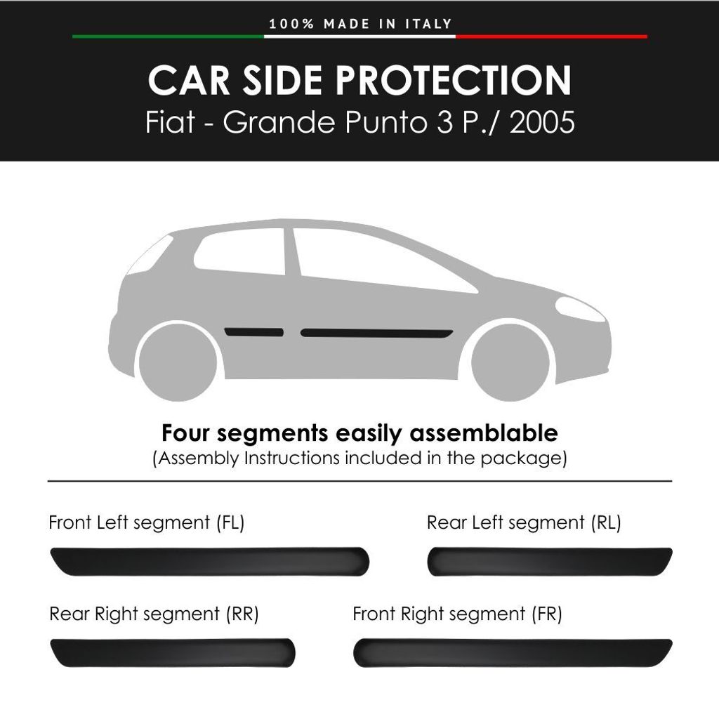 Seitenleisten Stoßfänger für Fiat Grande Punto 3 Türen 2005 mit doppelseitigem Aufkleber 3M