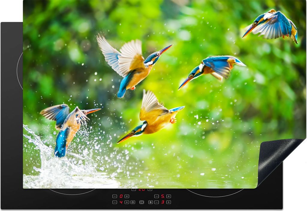 KitchenYeah Herdabdeckplatte Eisvögel fliegen im Wasser , 76x51cm, Küche Deko, Glaskeramikfeld Herdabdeckung, Abdeckplatte fùr Kochfeld