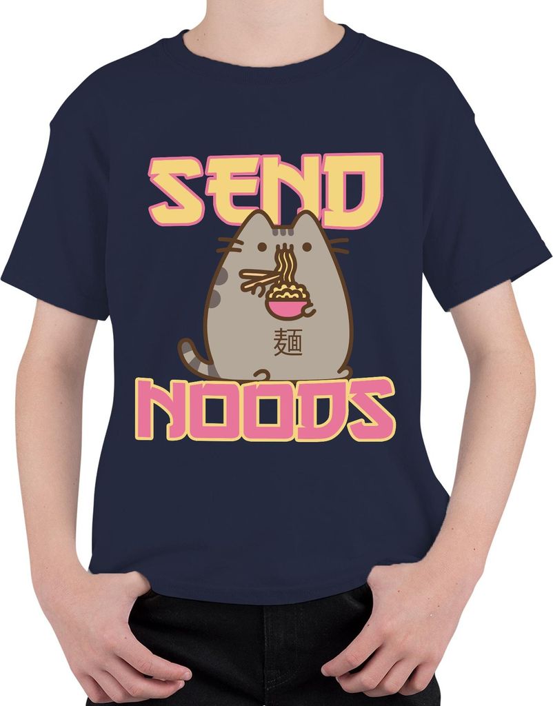 SEND NOODS Katze Nudeln Ramen Kawaii Lustig Geschenk süß Freundin Uni Kinder T-Shirt, Navy, 152