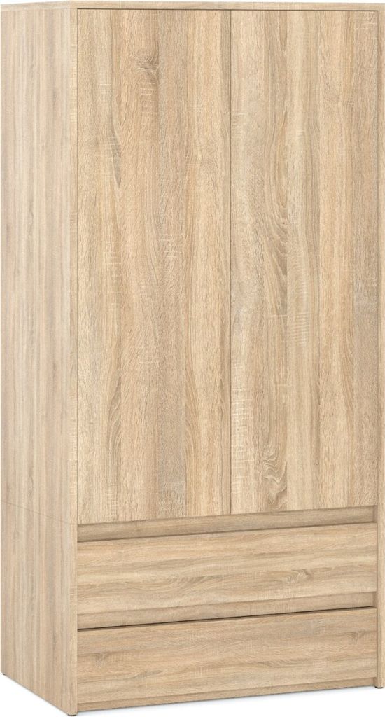 STIV Möbel | Kleiderschrank Eiche Sonoma 90x50x180 cm | 2 Türen & 2 Schubladen | Garderobenschrank | Viel Stauraum