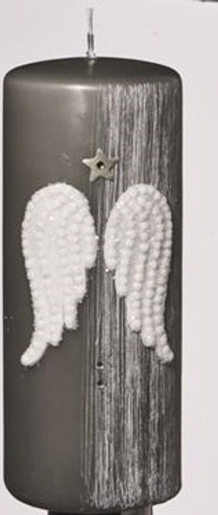 4 Kerzen Stumpen Wings Grau 15 x 6 cm, Weihnachtskerzen, Adventskranzkerzen