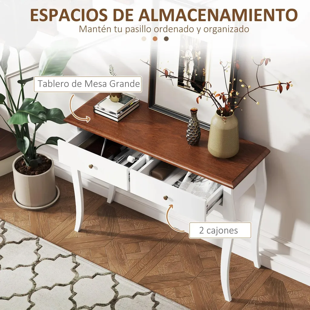 Console 2 Tiroirs de Rangement Blanc - Table Entrée Design 100x35 cm - 4