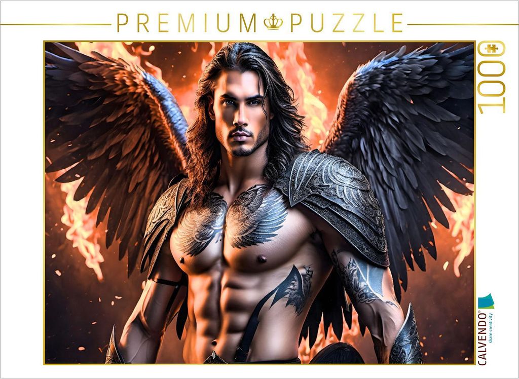CALVENDO Puzzle Engel Raziel kämpft im Höllenfeuer | 1000 Teile Lege-Größe 64x48cm Foto-Puzzle für glückliche Stunden