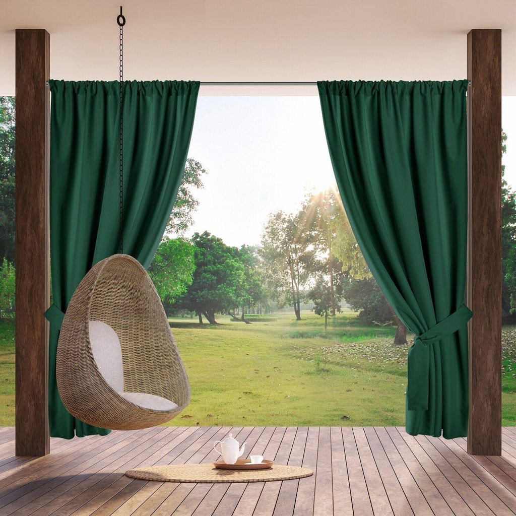 Eurofirany Vorhang GARDEN Waserfeste Outdoorvorhänge Terassenvorhänge dunkelgrün 155x200 cm Tunneldurchzug Tunnelzug