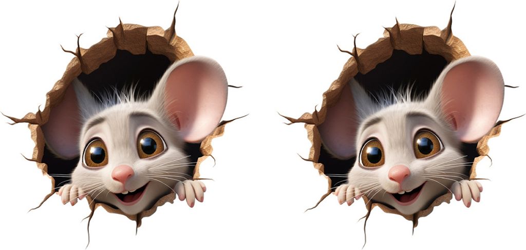 2 Stück 3D-Cartoon-Maus-Katzen-Wandaufkleber, selbstklebend, abnehmbar, wasserdicht, hochwertiges PVC-Material, verschleißfest