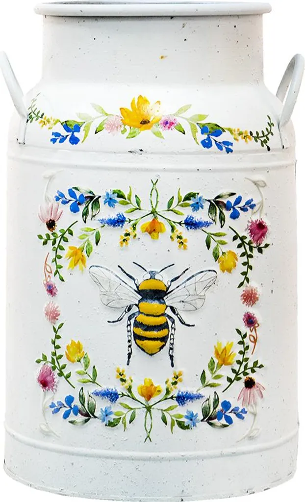 Brocca Decorativa Clayre & Eef Bianco Metallo - Motivo Api/Fiori 19x30 cm