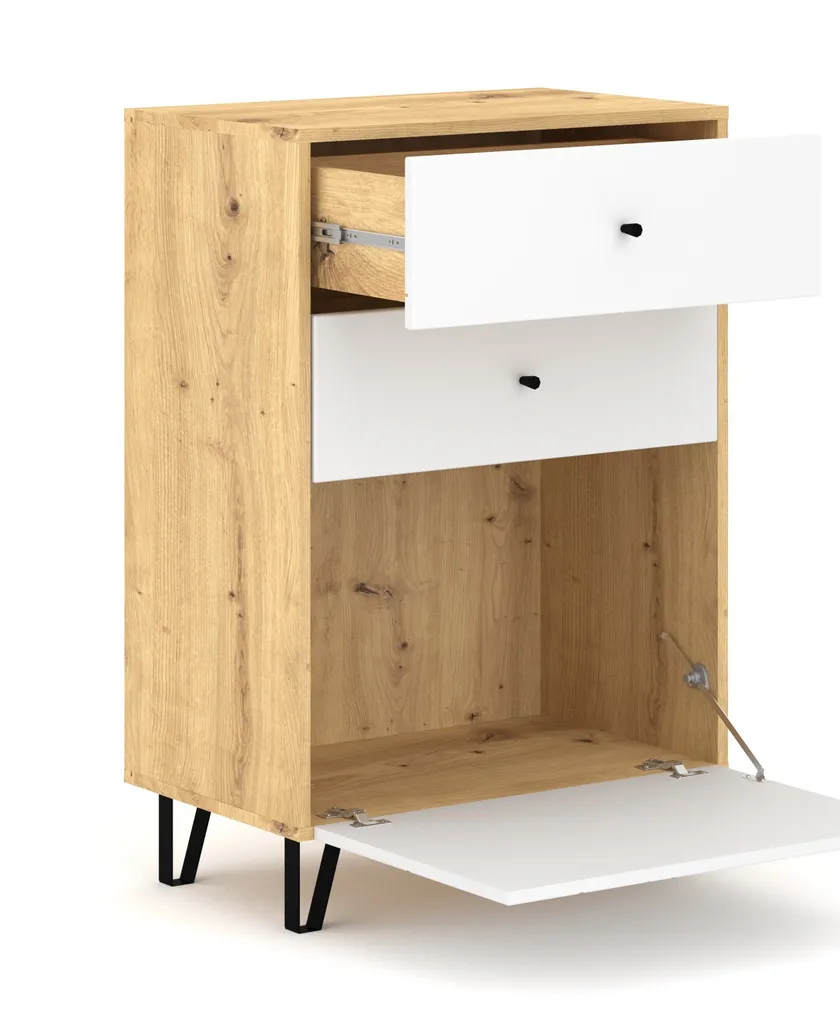Commode de chambre BILBAO chêne et blanc, rangement gain de place - 5