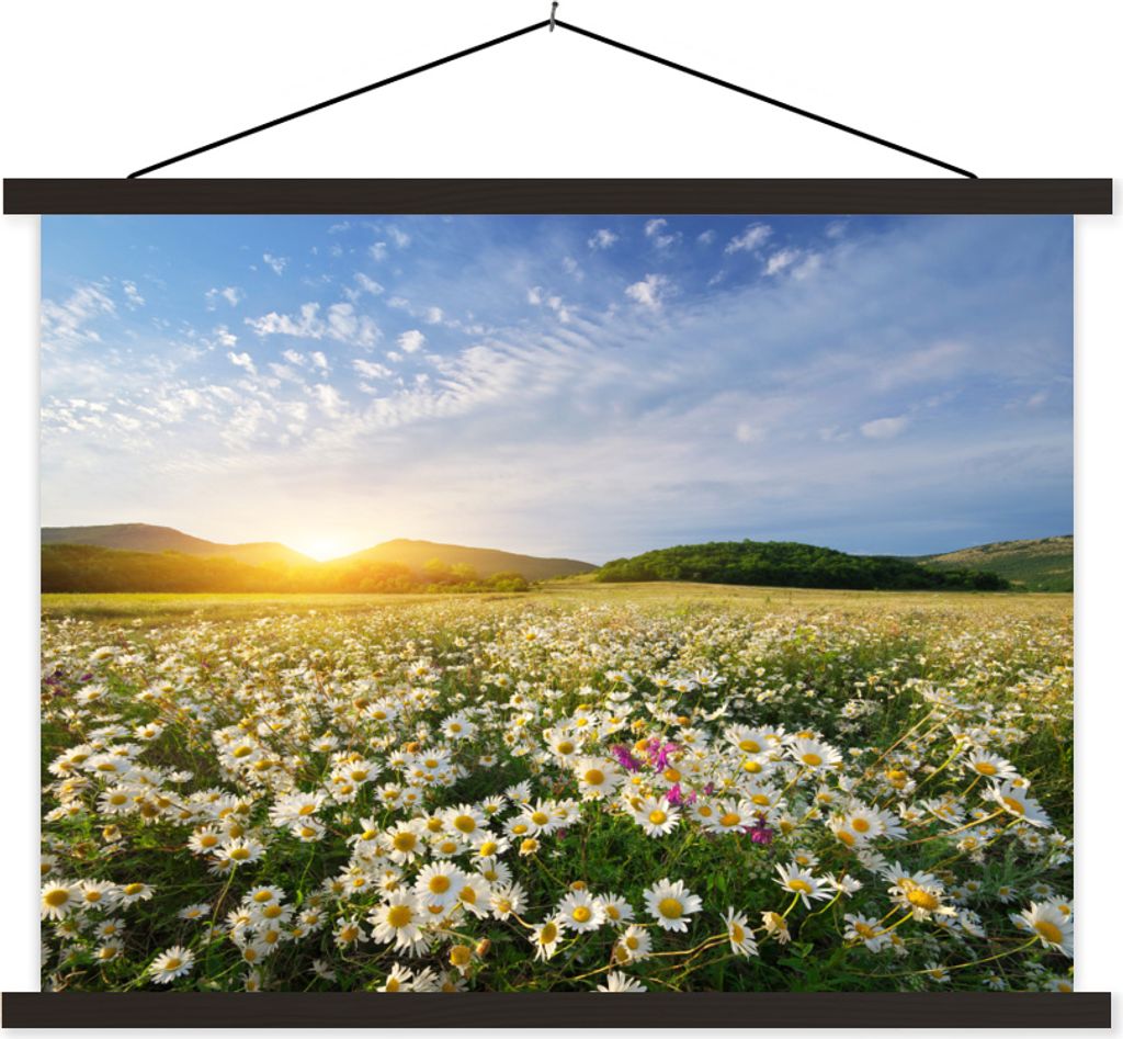MuchoWow Textilposter Gänseblümchen - Sonne - Frühling 120x90 cm mit schwarzem Rahmen - Aufhänger für Poster