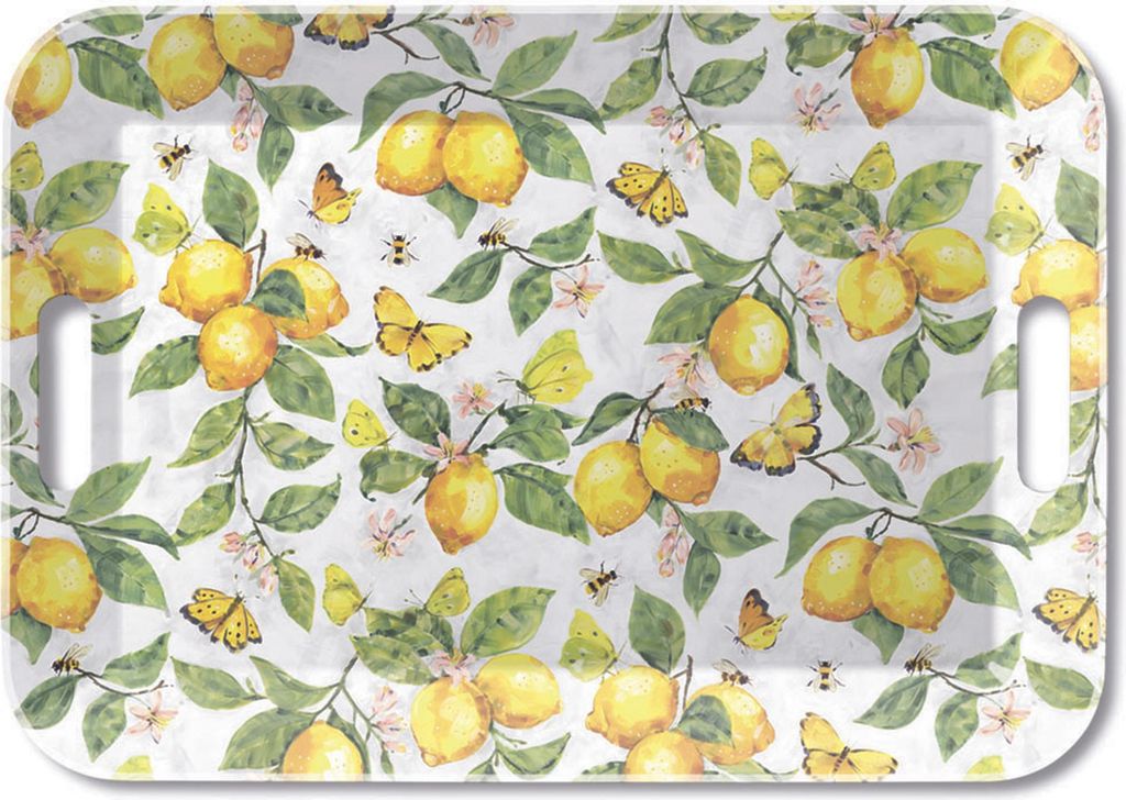 Tablett Melamin 47x33cm mit Zitronen & Schmetterling Motiv Produktbild 