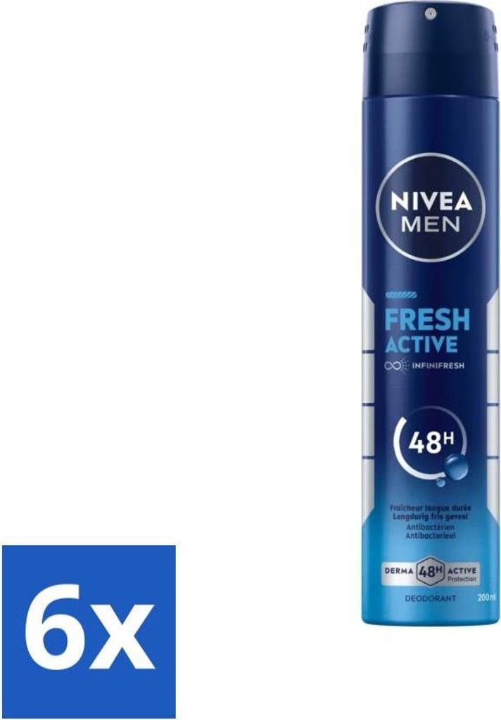 Nivea - Deo Spray XL - Fresh Active - 48 Stunden Langzeitwirkung - 200 ml - Vorteilspack - 6 Stücke