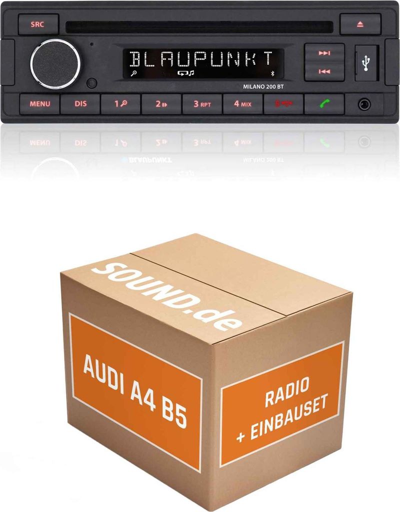Autoradio Einbaupaket Blaupunkt Milano 200 BT für Audi A4 B5 + Concert Kassette | Bluetooth USB