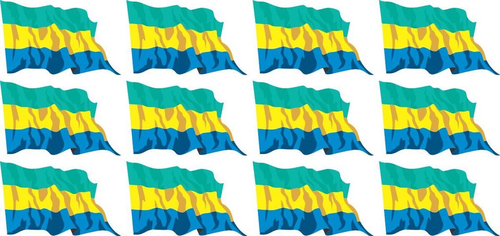 Mini Aufkleber Set - Pack wehend - 50x31mm - selbstklebender Sticker - Fahne - Gabun - Flagge / Banner / Standarte fürs Auto, Büro, zu Hause und ...