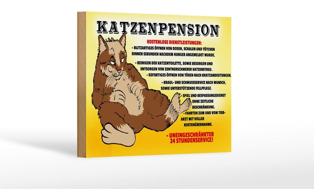Holzschild Spruch 18x12cm Katzenpension 24h Service