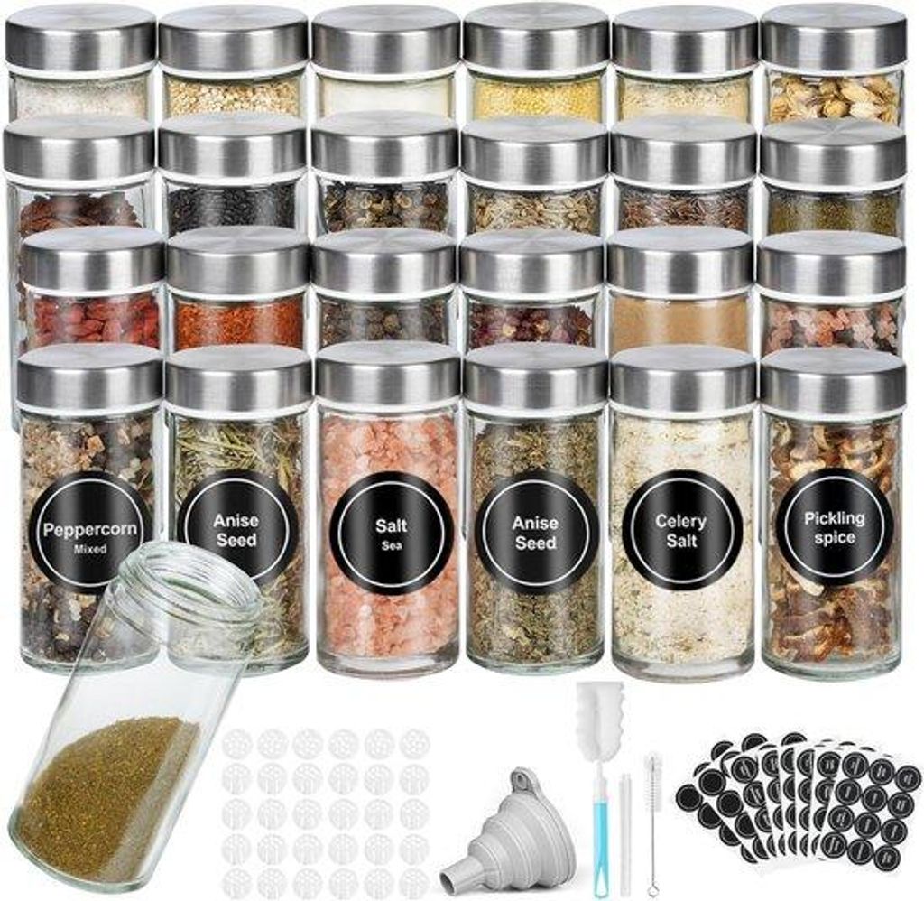 Krümel glasierte Gewürzbehälter - 24 Stück - 100 ml - Glas mit Edelstahldeckel