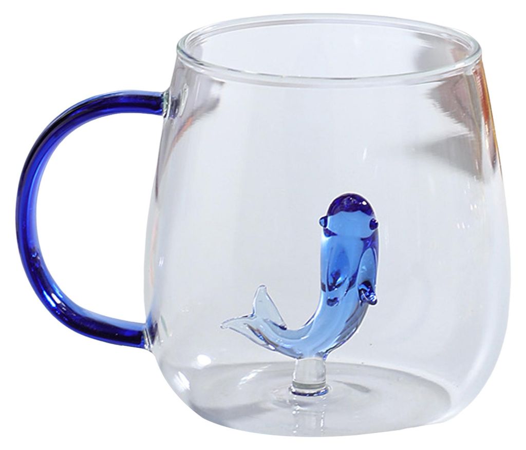 Handgefertigter Glasbecher in Tier- und Pflanzenform, transparenter Wasserbecher, niedlicher Kaffee- und Milchgetränkebecher mit farbenfrohem Henkel