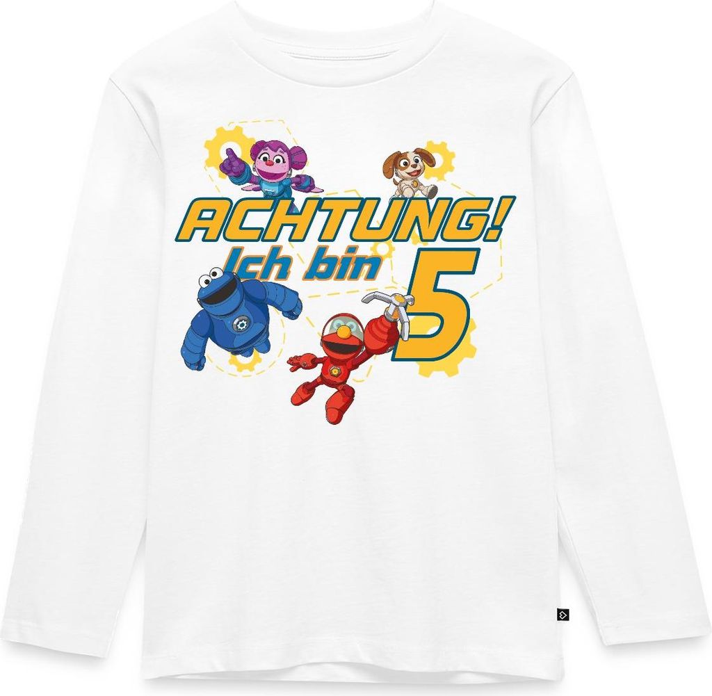 Spreadshirt Achtung Ich Bin 5 Jahre Alt Mecha Builders Team Motiv Kinder Premium Langarmshirt, 110/116 (4 Jahre), Weiß