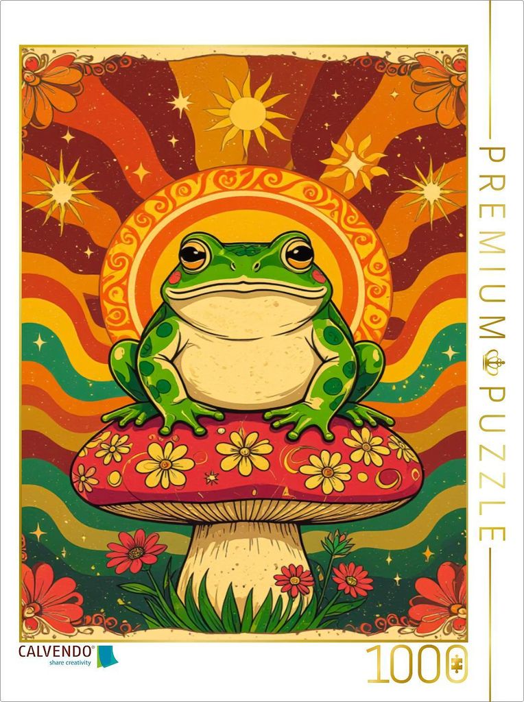 CALVENDO Puzzle Psychedelische Kröte mit magischen 70er-Pilzfarben | 1000 Teile Lege-Größe 64x48cm Foto-Puzzle für glückliche Stunden