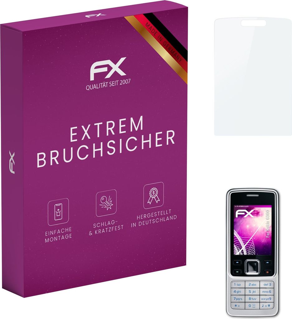 atFoliX FX-Hybrid-Glass Displayfolie kompatibel mit Nokia 6300 Glasfolie