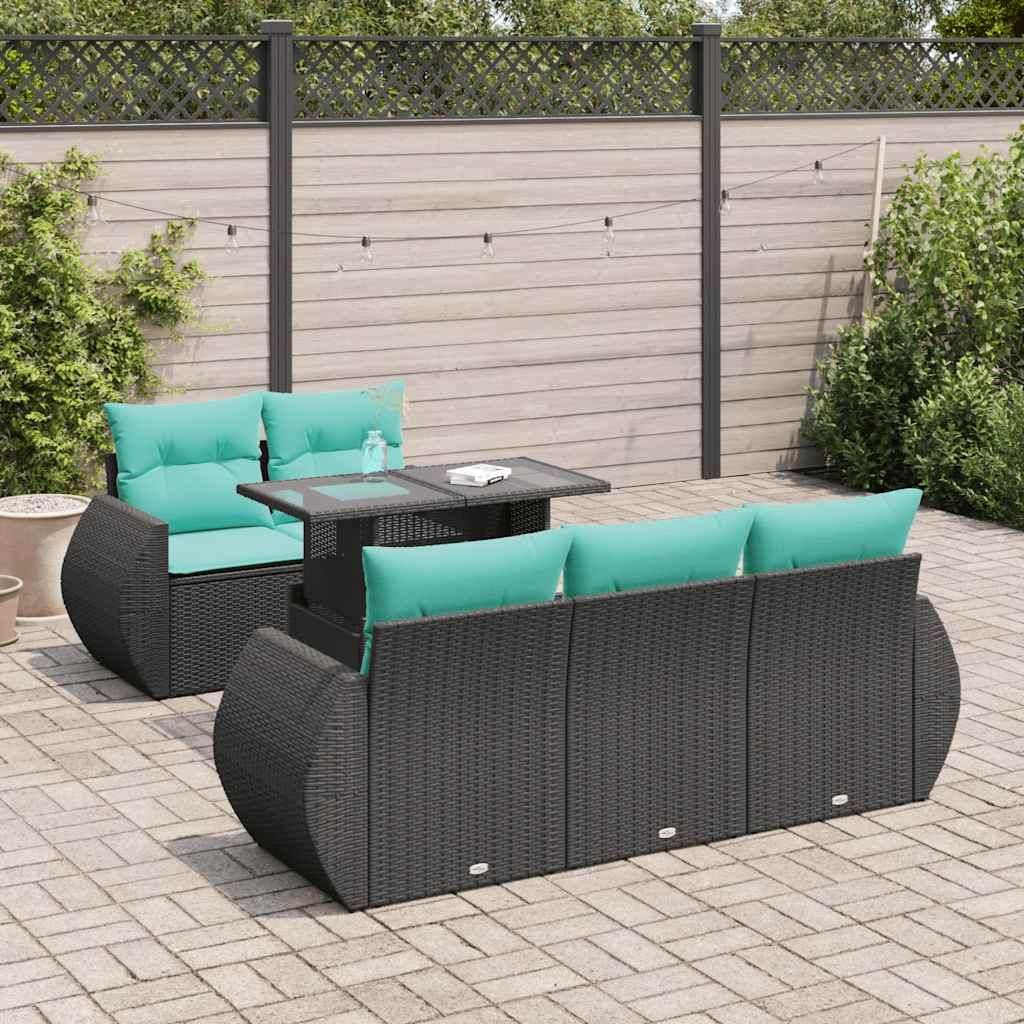 "Schlussverkauf" 6-tlg. Garten-Sofagarnitur UV-beständig - Loungegruppe mit Kissen - Schwarz Poly Rattan C12006