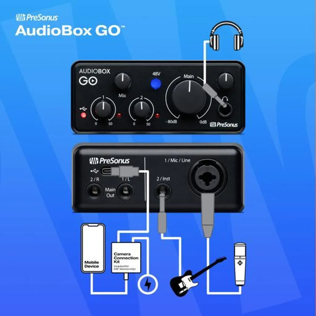 PreSonus Audiobox GO Interface Audio USB 24 bits 96 kHz Ultra Compacte - 10