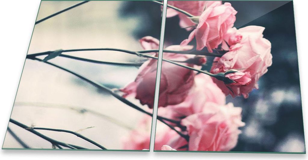 Herdabdeckplatte Glaskeramik 2-Teilig 2x40x52 Blumen Pink Abdeckung Spritzschutz Glas