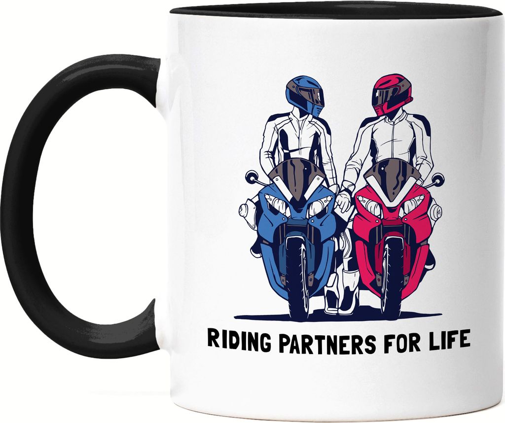 Riding Partners For Life Tasse Schwarz Motorrad Motiv Motorradfahrer Moped Motorradfahrerin Motorradtour Bike Pärchen