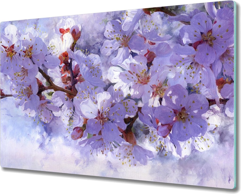 Coloray Schneidebrett Herdabdeckplatte 80x52 cm Kochplattenabdeckung Küchenbrett Hackbrett - Gemälde Blumen Zweig