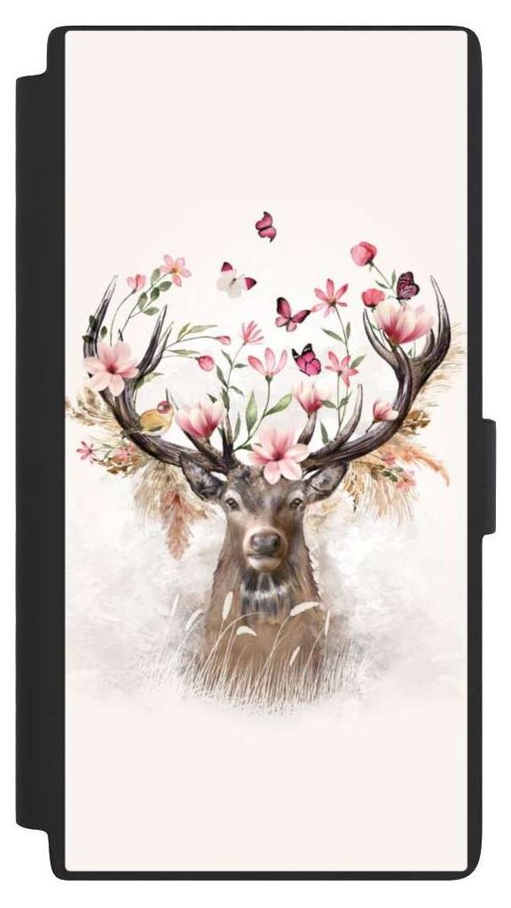 NIVOCASE Klapphülle für Samsung Galaxy S24 Ultra Handyhülle aus Kunst Leder NIVOflip schwarz Blumen Hirsch Tiere