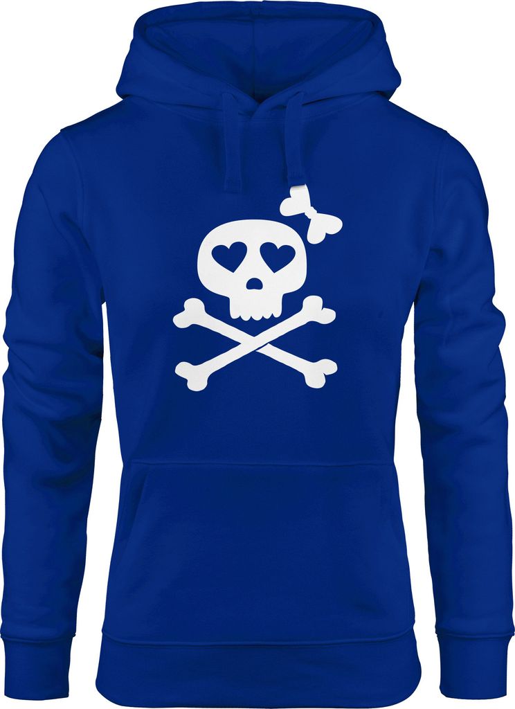 Hoodie Damen Knochen Bones Totenkopf Pirat Sweatshirt Kapuze Kapuzenpullover Moonworks blau S