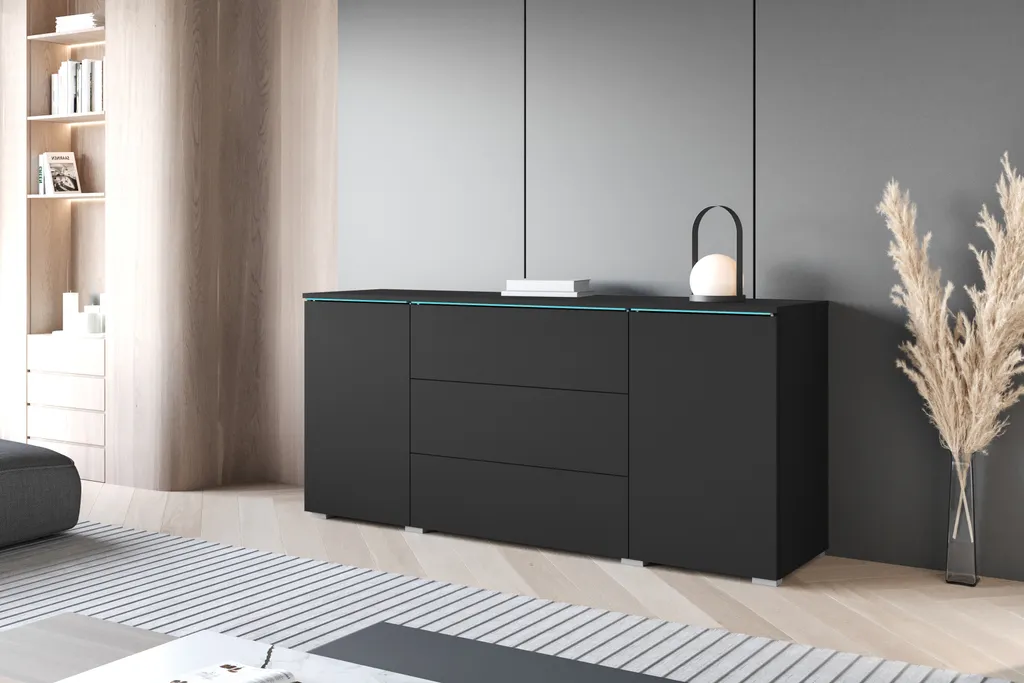 Commode VEVE 150 cm noir MINIO - Meuble de rangement moderne et robuste - 2