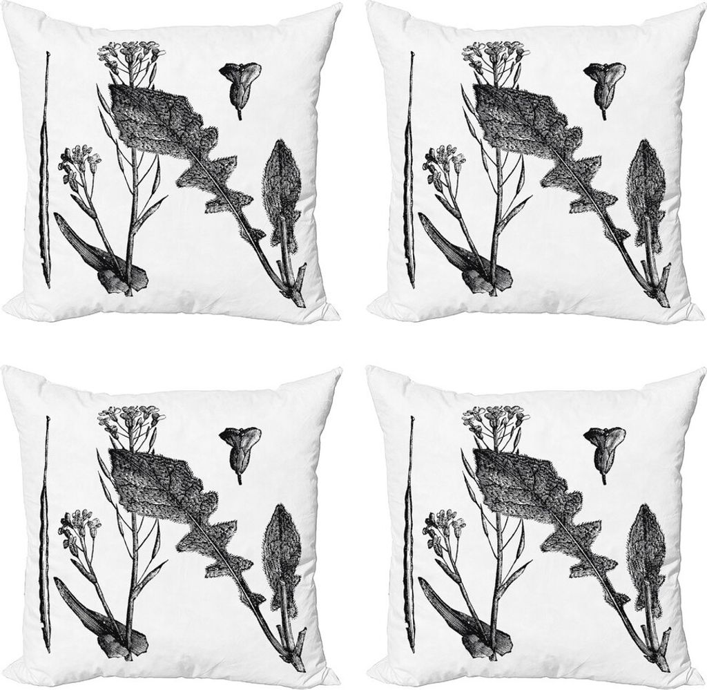 ABAKUHAUS Schwarz und weiß Kissenbezug Set (4 Stück), Wurzelgemüse, Moderner Doppelseitiger Digitaldruck, 50 cm x 50 cm, Schwarz-Weiss