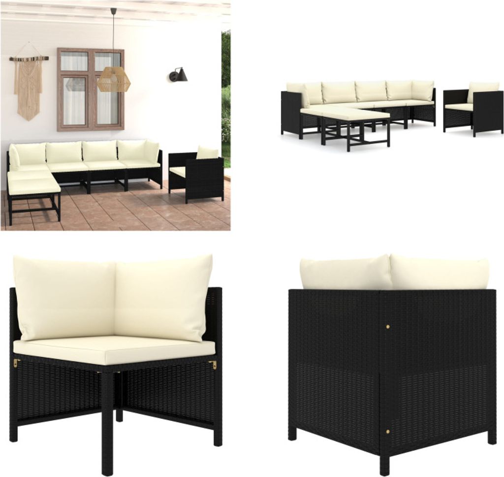 vidaXL 7 tlg. Garten Lounge Set mit Kissen Poly Rattan Schwarz - Garten-Lounge-Set - Garten-Lounge-Sets - Gartenmöbel - Gartenmöbel-Set